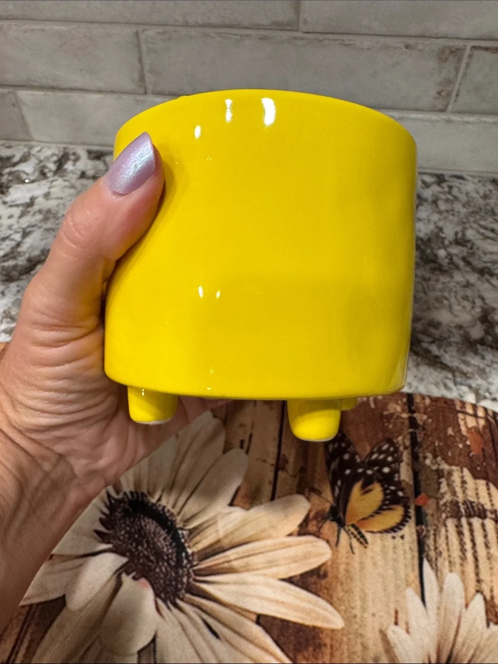 Rae Dunn Bright Yellow Ceramic Planter with 'It's Party Thyme' Lettering